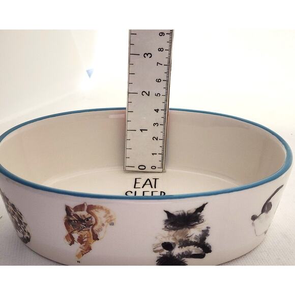 CAT BOWL-TAG-Food-Water-"Eat Sleep Play Repeat"-Multiple Cat Images-White - Picture 12 of 12